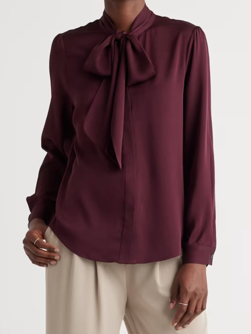 NEW Quince Washable Stretch Silk Tie Neck Blouse